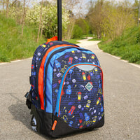 Sac à Dos à Roulettes Recyclé Robot - 2 Compartiments - Garçon - Sac à dos Scolaire Primaire