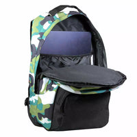 sac ; sac à dos ; collège ; lycée ; école ; secondaire ; 2 compartiments ; recyclé ; intégral ; camo ; camouflage ; vert ; noir ; imprimé