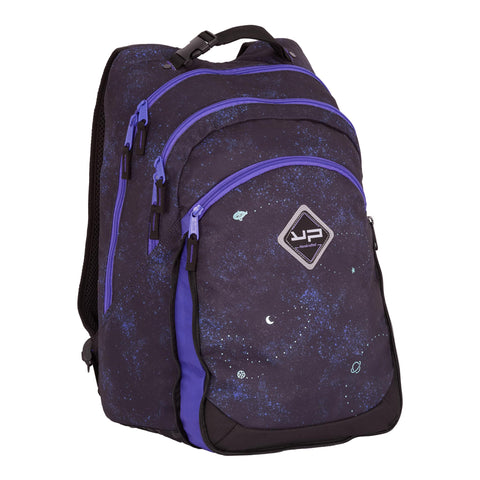 sac ; sac à dos ; collège ; lycée ; école ; secondaire ; 2 compartiments ; recyclé ; violet ; noir ; planète ; espace ; sac ordi ; ordinateur ; compartiment ordinateur