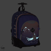 sac à dos ; sac à dos à roulettes ; sac à roulettes ; sac à roulettes primaire ; phosphorescent ; roulettes lumineuses ; recyclé ; violet ; rose ; fille ; licorne ; evasion ; chateau ; sac à dos à roulettes licorne evasion