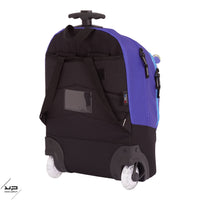 sac à dos ; sac à dos à roulettes ; sac à roulettes ; sac à roulettes primaire ; phosphorescent ; roulettes lumineuses ; recyclé ; violet ; comète ; étoile ; espace ; sac à dos à roulettes comete violette