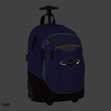 sac à dos ; sac à dos à roulettes ; sac à roulettes ; sac à roulettes primaire ; phosphorescent ; roulettes lumineuses ; recyclé ; violet ; comète ; étoile ; espace ; sac à dos à roulettes comete violette