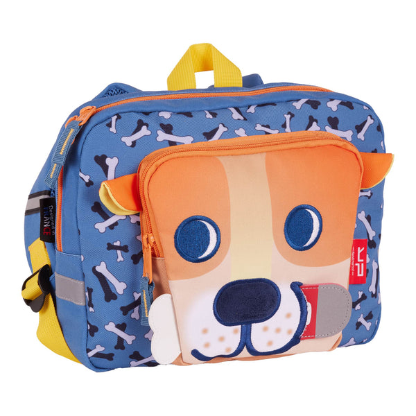 sac à dos ; sac goûter ; sac maternelle ; petit sac ; sac enfant ; cartable maternelle ; carré ; chien ; beagle ; bleu