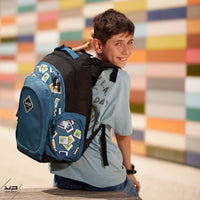 sac ; sac à dos ; collège ; lycée ; école ; secondaire ; 3 compartiments ; recyclé ; réglable ; ajustable ; bodyadapt ; bleu ; noir ; polaroide ; photos