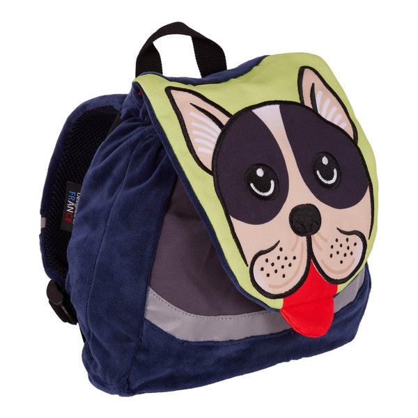 sac à dos ; sac goûter ; sac maternelle ; petit sac ; sac enfant ; chien ; bleu ; sac bleu